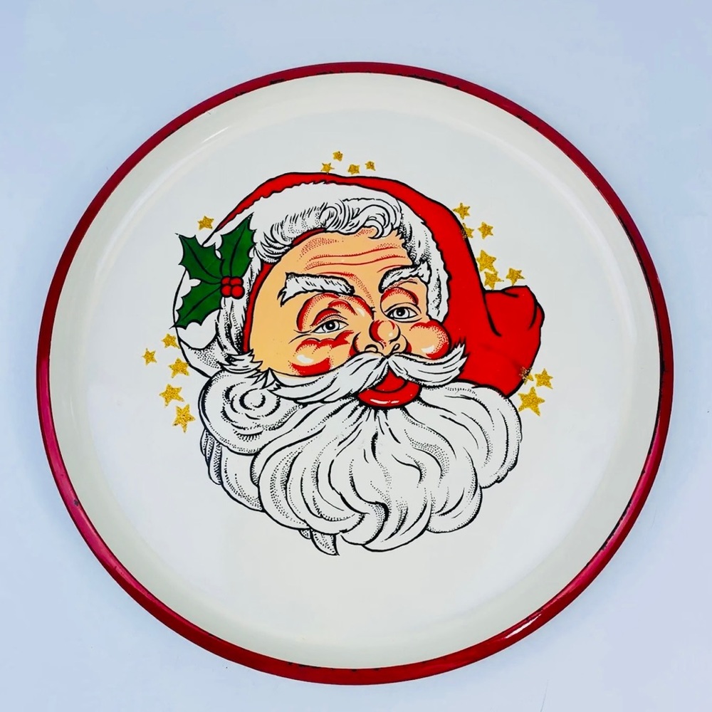 1950s VINTAGE Mid Century Serving Tray w/ Jolly Santa Christmas Japan 13” x 13”